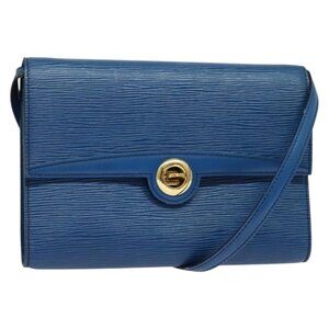 Authentic LOUIS VUITTON Epi Pochette Arche Shoulder Bag Blue M52575 LV